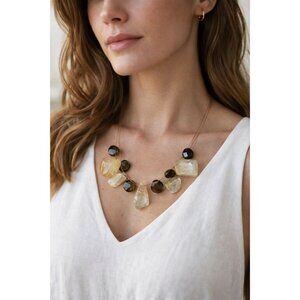 Boho Stone Nugget Necklace Multi Strand Wire Smoky Brown Faceted Beads